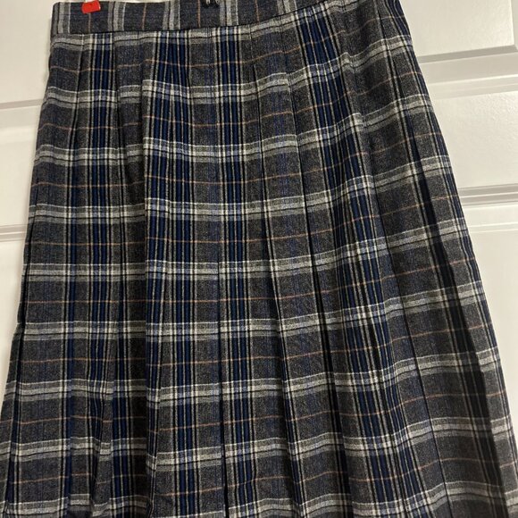 Blue and gold plaid wool buckled skirt - Picture 5 of 5